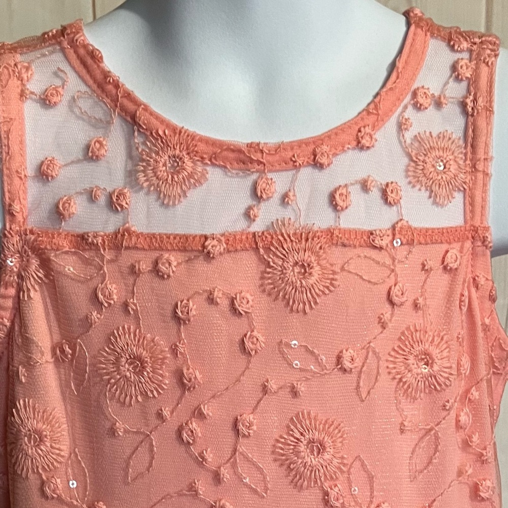 Size 6T Girls Orange Sleeveless Mesh Sequins Lacy Flowy Party Dress - Picture 5 of 16